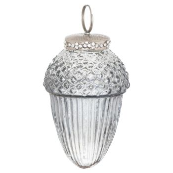 The Noel Collection Smoked Midnight Large Acorn Bauble (21975) - L5 x W5 x H10 cm - Grey