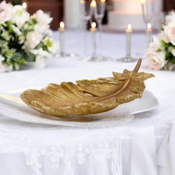 Decorative Leaf Design Tray/Platter - Resin - L35 x W16 x H7 cm - Gold Finish