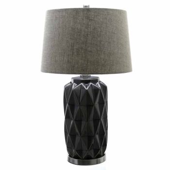 Acantho Grey Ceramic Lamp With Linen Shade - L41 x W41 x H71 cm