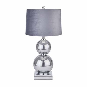Shamrock Metallic Lamp with Velvet Shade - Glass - L41 x W41 x H70 cm - Silver