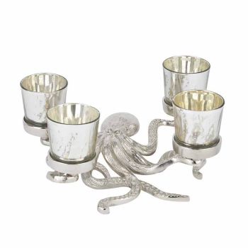 Octopus Four Tealight Holder - Glass/Metal - L30 x W24 x H8 cm - Silver