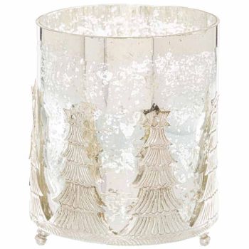 The Noel Collection Christmas Tree Candle Holder - Glass - L12 x W12 x H15 cm - Grey
