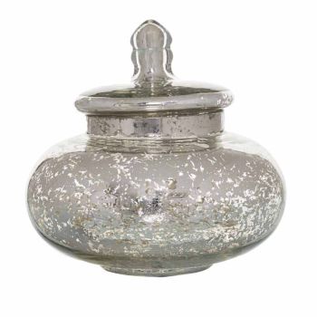 The Noel Collection Small Squat Trinket Jar - Glass - L18 x W18 x H17 cm - Silver