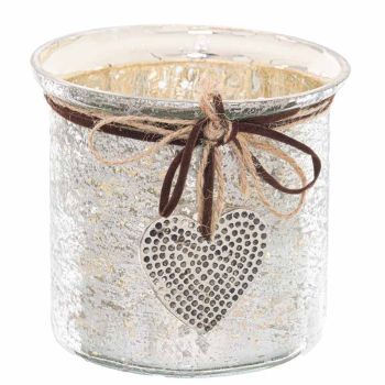 Mercury Hammered Heart Small Candle Holder - Glass - L10 x W10 x H11 cm