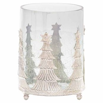 Noel Collection Medium Christmas Tree Crackled Candle Holder - Glass - L10 x W10 x H15 cm