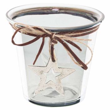 Smoked Midnight Hammered Star Small Candle Holder - Glass - L11 x W11 x H10 cm - Grey
