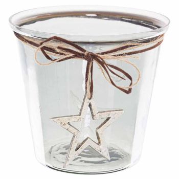 Smoked Midnight Hammered Star Large Candle Holder - Glass - L16 x W16 x H14 cm - Grey