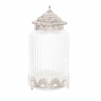 Decorative Topped Large Trinket Jar - Glass - L12 x W12 x H26 cm - Silver