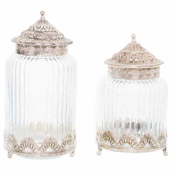 Decorative Topped Trinket Jar - Glass - L14 x W14 x H22 cm - Silver