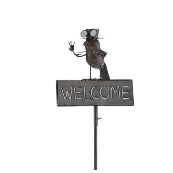 Bird "Welcome" Garden Stake - Metal - L8 x W11 x H53 cm