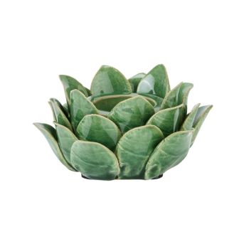 Globe Artichoke Tea Light Holder - Ceramic - L11 x W11 x H7 cm - Green