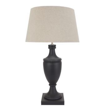 Delaney Pillar Lamp with Linen Shade - Wood - L51 x W51 x H89 cm - Grey