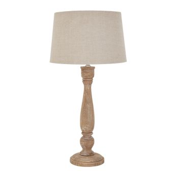 Delaney Natural Wash Candlestick Table Lamp With Linen Shade - Wood - L36 x W36 x H70 cm - Brown