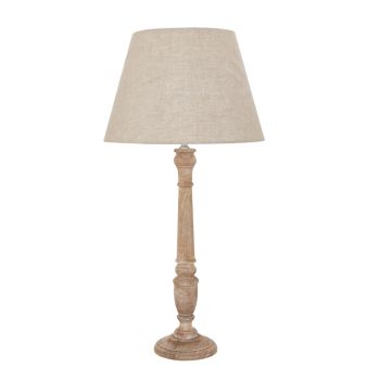 Delaney Natural Wash Spindle Table Lamp With Linen Shade - Wood - L40 x W40 x H53 cm - Brown