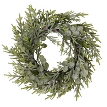 Frosted Pine and Eucalyptus Wreath - Plastic - L8 x W50 x H50 cm - White