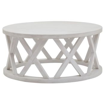 Stamford Plank Collection Round Coffee Table - Pine - L100 x W100 x H45 cm - White