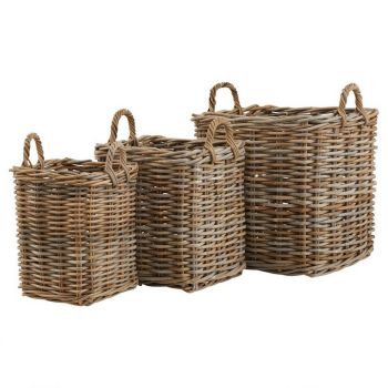 Kubu Rattan Square Storage Baskets (Set of 3) - Wicker - Brown