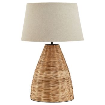 Conical Wicker Table Lamp with Linen Shade - Wicker - L40 x W40 x H53 cm - Brown