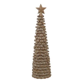 Large Cedar Tree with Star - Resin - L10 x W10 x H38 cm - Beige