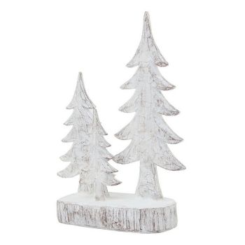 Small Three Snowy Pine Tree Sculpture - Resin - L5 x W13 x H26 cm - White