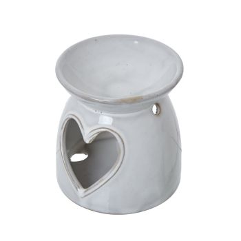 Heart Cut-Out Wax Melt Tea light Holder - Ceramic - L10 x W10 x H11 cm - White