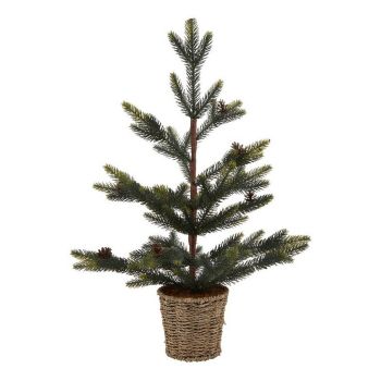 Medium Spruce Tree with Wicker Basket - Plastic - L30 x W30 x H61 cm - Green