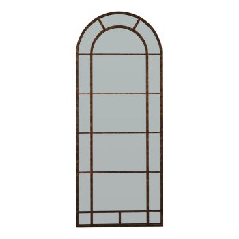 Rust Effect Large Arched Window Mirror - Wood/Glass - L4 x W80 x H200 cm