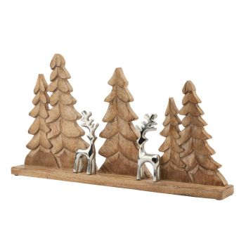 Tree and Reindeer Decoration - Metal/Wood - L6 x W27 x H52 cm - Brown