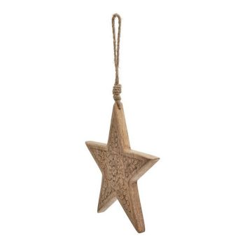 Natural Patterned Hanging Star - Wood - L2 x W20 x H20 cm - Brown