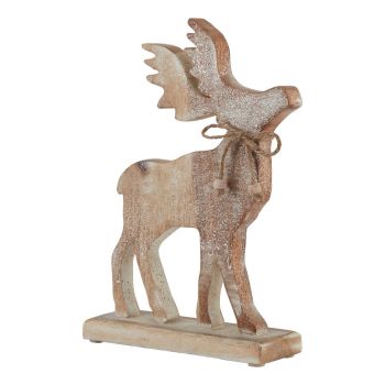 White Wash Collection Sparkle Stag Decoration - Wood - L6 x W19 x H27 cm - Brown