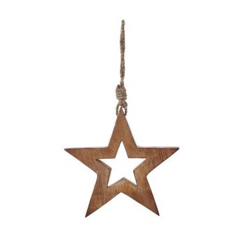 White Wash Collection Hanging Star Decoration - Wood - L1 x W15 x H15 cm - Brown
