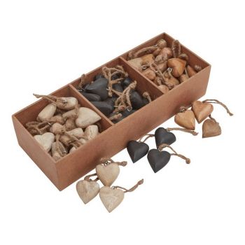 Heart Hanging Decorations (Pack of 90) - Wood - L8 x W12 x H35 cm - Brown