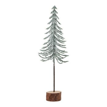 Small Snowy Spindle Tree in Wood Log - Plastic - Height 25 cm - Brown