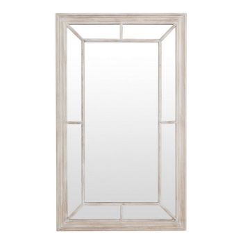Washed Wood Framed Window Mirror - Wood - L6 x W90 x H150 cm - Brown