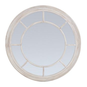 Washed Wood Framed Round Mirror - Wood - L6 x W90 x H90 cm - Brown