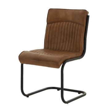 Billy Leather Dining Chair - Metal - L60 x W50 x H91 cm - Brown