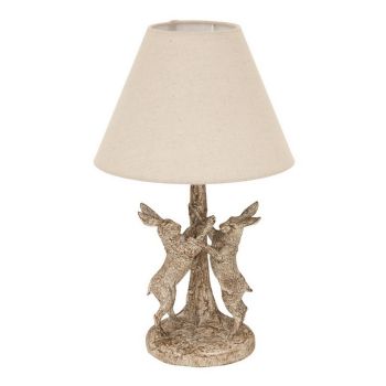 Stonewashed Marching Hares Lamp with Linen Shade - Resin - L20 x W20 x H48 cm - Brown
