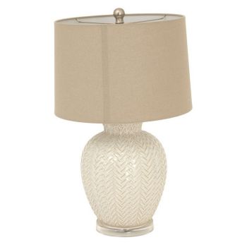 Twill Weave Table Lamp with Linen Shade - Ceramic - L25 x W25 x H58 cm - White