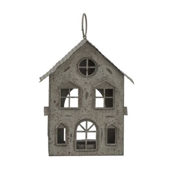 Rustic Hanging House Tealight with Glass Votive - Metal - L7 x W14 x H17 cm - Brown