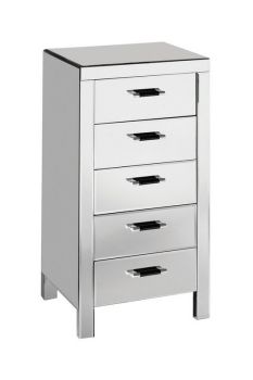 Five Drawers Mirrored Drawer Chest - Wood/Glass - L41 x W51 x H100 cm - Silver