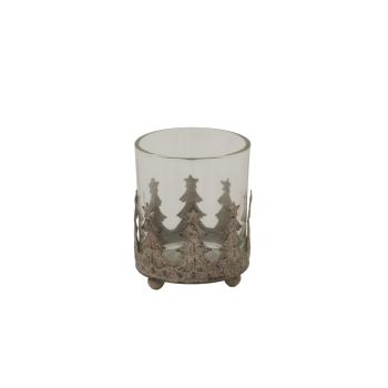 Rustic Candle Holder - Glass - L7 x W7 x H6 cm - Brown