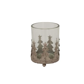 Large Rustic Candle Holder - Glass - L8 x W8 x H7 cm - Brown