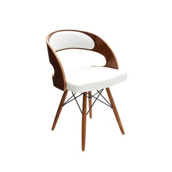Leather Effect Dining Chair with Curved Back - Wood/Synthetic - L50 x W49 x H73 cm - White/Natural
