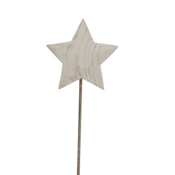 Whitewashed Rustic Star on Stand - Metal - L9 x W13 x H43 cm - White