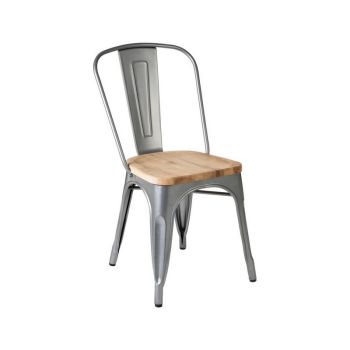 Aldgate Dining Chair in Powder Coated - Wood/Metal - L52 x W45 x H86 cm - Silver/Natural