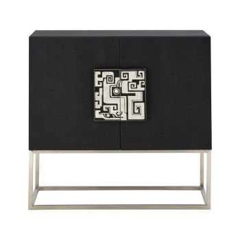 Pacific Black Faux Shark Skin Large Cabinet with Silver Legs - Metal/Wood - L38 x W87 x H91 cm