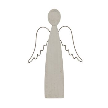 Large Whitewashed Rustic Standing Angel Decoration - Metal - L4 x W18 x H37 cm - White