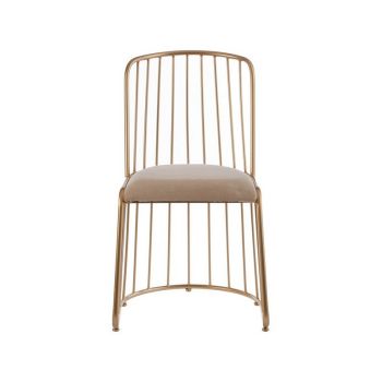 Lexi Dining Chair with Linen Seat - Metal/Textile - L48 x W48 x H84 cm - White/Gold