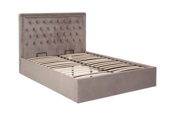 Hannah Brushed Steel Velvet Double Bed - Metal/Wood/Textile - L206 x W145 x H110 cm - Grey