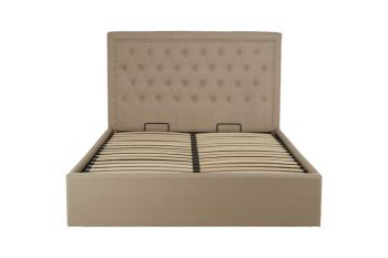 Hannah Double Ottoman Bed - Metal/Wood/Textile - L206 x W145 x H110 cm - Beige